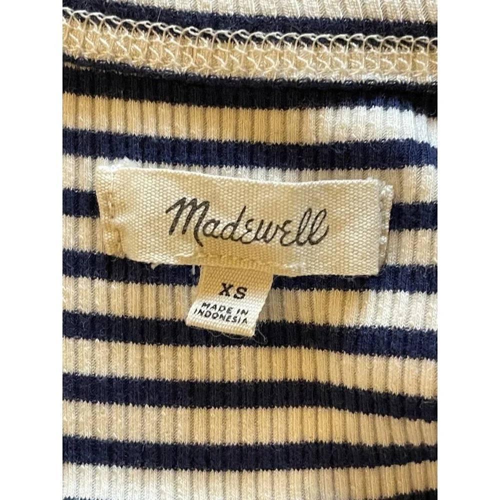 Madewell Dress Women XS Ivory Blue‎ Striped Halter Neck Fit And Flare Mini